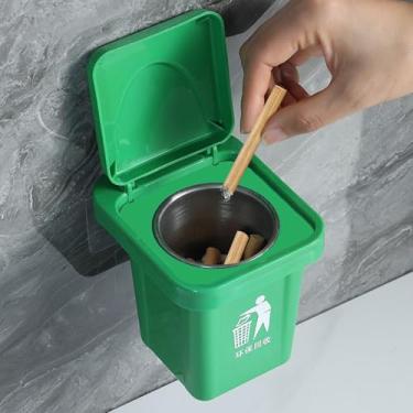 Imagem de 1 cinzeiro ABS montado na parede com tampa forro de aço inoxidável à prova de poeira cinzeiros criativos para banheiro verde 7,5 * 8,6 * 8,8 cm