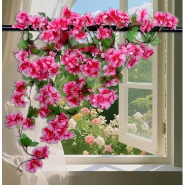 Imagem de 230 cm de flor de cerejeira artificial, videiras, guirlanda de flor de cerejeira, flores de seda, trepadeiras, guirlanda de flores falsas, ao ar livre, para casa, casamento, jardim, festa, arco