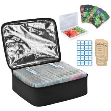 Imagem de Boczif Caixa organizadora de sementes com 26 compartimentos com saco isolado, envelopes de sementes e adesivos de etiqueta, recipiente de sementes de jardim para pacotes de sementes, plantas, flores