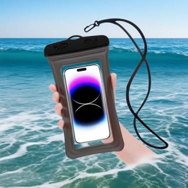 Imagem de Bolsa de telefone impermeável com airbag flutuante para natação, mergulho, caiaque, praia, passeios de barco, para mulheres, homens, viajantes, 1 peça (preta)