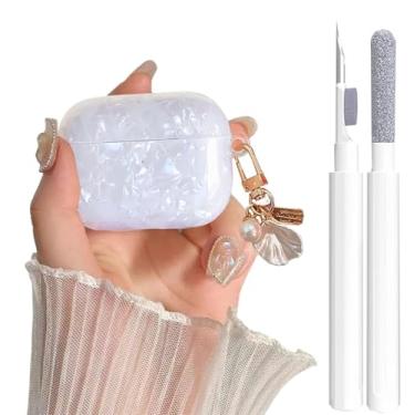 Imagem de OTOPO Capa para Airpods Pro 3ª geração para meninas e mulheres 2025 com kit de limpeza, estampa de glitter para Apple iPod Pro 3ª geração, capa protetora com chaveiro pérola, branca