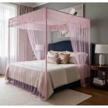 Imagem de Mosquiteiro Palácio Casal/Box/Queen com Armação – Luxo, Elegância e Proteção Completa(Rosa,Casal)