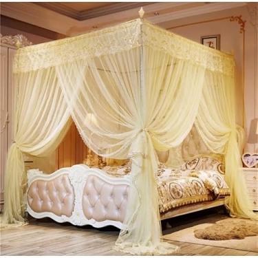 Imagem de Mosquiteiro Casal/Queen com Armação, 3 Aberturas Laterais, Renda Indiana Volta ao Mundo – Anti-Mosquito, Luxo e Conforto(Amarelo,Casal/Queen)