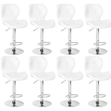 Imagem de Kit 08 Banquetas Slim Estofada Giratória Com Regulagem De Altura - Branco