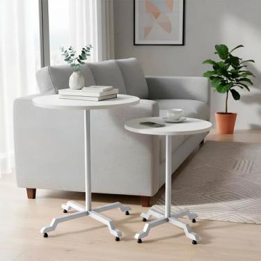 Imagem de Kit Conjunto 2 Mesas De Canto Lateral Alta E Baixa Em Aço Design Moder