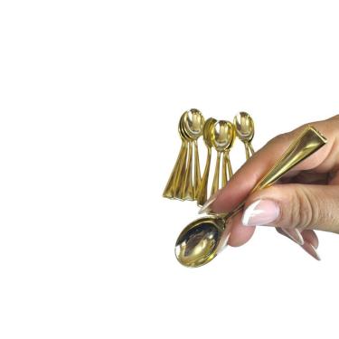 Imagem de Combo 50 Mini Colher Dourada Brilhosa 10Cm Acrilico Rigido