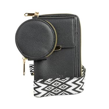 Imagem de Capa de telefone feminina transversal, bolsa de ombro moderna de couro vegano com alça ajustável para guitarra SD 074, Preto/bege