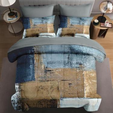 Imagem de Conjunto de edredom WeCozy Queen Size, 7 peças, pintura cinza marrom