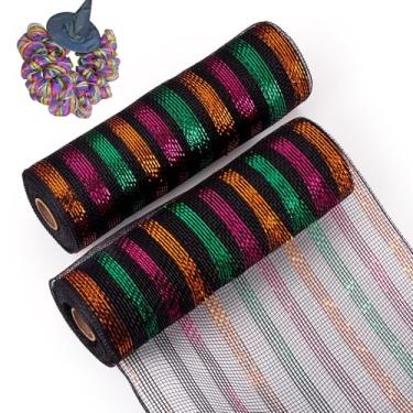 Imagem de Craftdady Fita de malha decorativa de 20 metros para decoração de festa de Natal, tecido de tule colorido com fitas de seda metálicas para porta de casa, faça você mesmo, decoração de guirlandas de