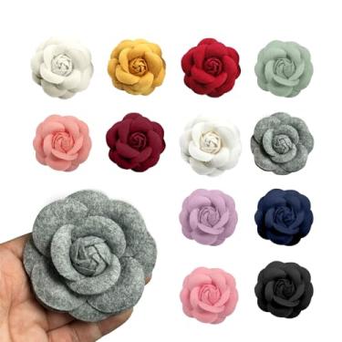 Imagem de 12 peças de flores de tecido de 5 cm cores sortidas feltro camélia flor enfeites para bricolage tiaras, chapéus, bolsas, roupas, sapatos, decoração de artesanato