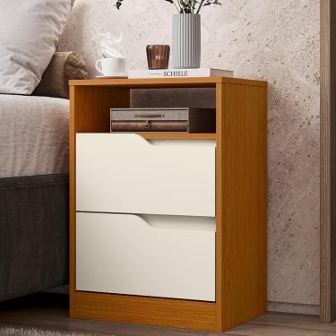 Imagem de Mesa De Cabeceira Sole Com 2 Gavetas E Nicho Cinamomo/off White