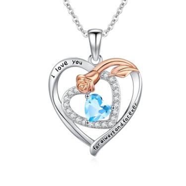 Imagem de WYDDO Colar de pedra de nascimento para mulheres, colar de aniversário com pingente de flor de rosa para mãe, joia de nascimento de mães, presente de aniversário de Natal para esposa e namorada, Base