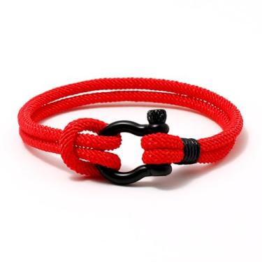 Imagem de Pulseira masculina de corda ajustável com fecho preto para sobrevivência ao ar livre, acessório de moda casual, Length 8.3 inches (21 cm), Aço inoxidável Corrente milanesa Aço inoxidável, Sem Pedra