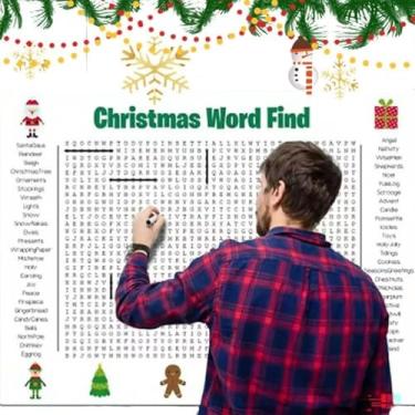 Imagem de AKEIE Jumbo Christmas Word Search Poster Giant 91.4 cm x 61.0 cm Jogo de parede, divertido 50 palavras encontrar quebra-cabeça pôster decoração, artesanato interativo de Natal para sala de aula