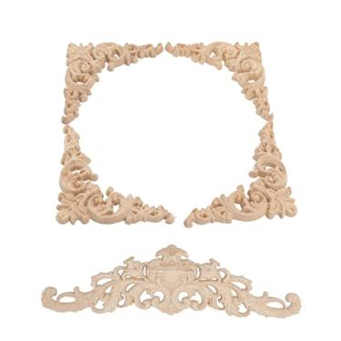 Imagem de ZAWELIYO Apliques de Madeira Esculpida para Porta de Armário, Cama, Guarda-roupa, Móveis, 5 Peças de Canto e Onlays Longos Feitos de Madeira de Borracha, Sem Pintura, Decorativos para Casa,