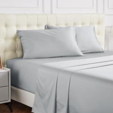 Imagem de Warmstar Lençol Queen 100% algodão apenas, cetim 600 fios, macio, respirável, tamanho Queen, lençol com elástico alto, cabe em colchões de até 38 cm, cinza