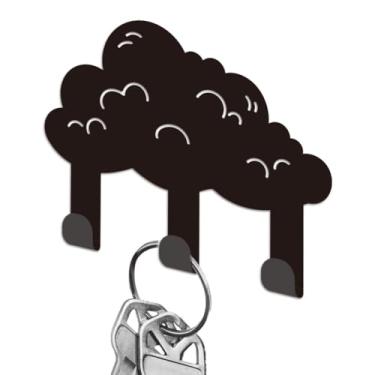 Imagem de DELORIGIN Porta-chaves de metal nuvem para parede, mini gancho organizador de chaves, cabides decorativos de parede com 3 ganchos para entrada, porta da frente, corredor, cozinha, escritório, bolsa