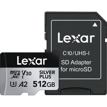 Imagem de Cartão MicroSDXC 512Gb Lexar Silver Plus Profissional 4K 205Mb/s UHS-I / V30 / U3 / A2 / Classe 10