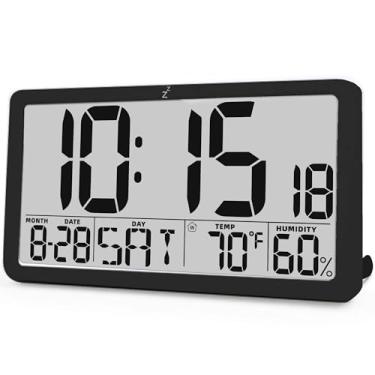 Imagem de TXL Relógio de parede digital operado por bateria com temperatura, umidade e data, visor grande, horário de verão automático (preto)