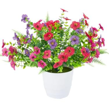 Imagem de Flores artificiais para atividades ao ar livre, 30 pacotes de flores falsas de seda multicoloridas com samambaias, plantas artificiais resistentes a UV, decoração de primavera verão, para plantador