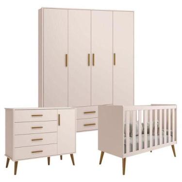 Imagem de Quarto De Bebê Isis 4 Portas Rosa Acetinado - Reller - RELLER MÓVEIS