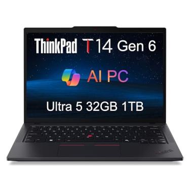 Imagem de Laptop Lenovo ThinkPad T14 Gen 5 Business (35.6 cm FHD+, Intel Core Ultra 5 125U (>i7-1355U), 32GB DDR5 RAM, 1TB SSD), retroiluminado, impressão digital, webcam de 5MP, 3 anos de garantia, Wi-Fi 6E