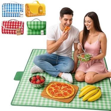 Imagem de Toalha de Piquenique Dobrável Impermeável Portátil Oxford Estampa Xadrez Para Praia Camping Jardim Piquenique Família Amigos Bolsa Alça 4 Cores