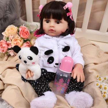 Imagem de Bebê Reborn Boneca Silicone Menina Panda Original 48cm Olhos Castanhos