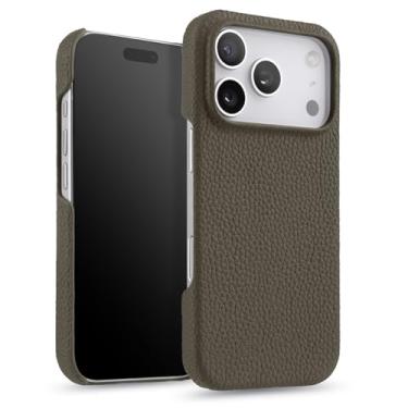 Imagem de LYJSMGZ Capa de couro genuíno para iPhone 17 Pro Max/17/17 Pro/17 Air, capa protetora contra arranhões, forro macio, suporte magnético, capa de carregamento sem fio, cinza, 17