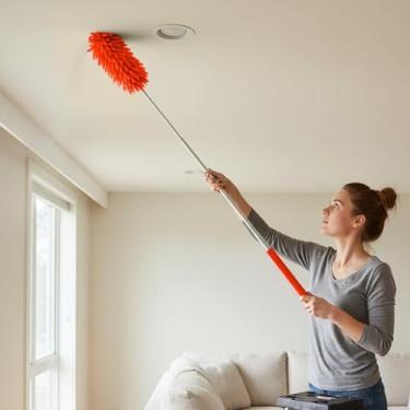 Imagem de Espanadores para limpeza com haste de extensão - espanador extensível de alto alcance, espanadores de microfibra laváveis para canto de tetos domésticos