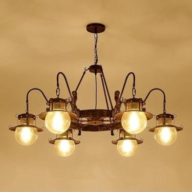 Imagem de Lustre retrô americano com LED, estilo industrial, criativo e moderno, ideal para sala de estar, restaurante, quarto, casa de campo, loft, loja de roupas, lan house, bar, luminária pendente