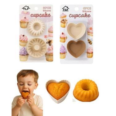 Imagem de kit 6 forminhas Silicone Coração Pudim Cupcake Lancheirinha - Bruartt