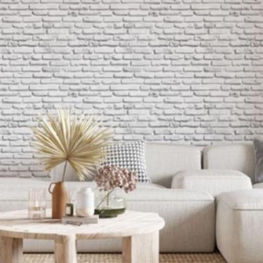 Imagem de Papel de Parede Autoadesivo Premium 10 Metros Tijolinho Branco 3D Sala