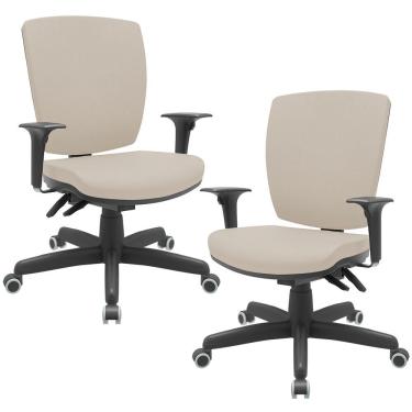 Imagem de Kit 02 Cadeiras De Escritório Diretor Office Base Giratória Preto Alta Flexi P03 Vinil Bege - Lyam