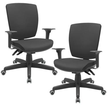 Imagem de Kit 02 Cadeiras De Escritório Diretor Office Base Giratória Preto Alta Flexi P03 Vinil Preto - Lyam