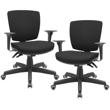 Imagem de Kit 02 Cadeiras Escritório Executiva Office Giratória Preto Baixa Flexi P03 Poliéster Preto - Lyam