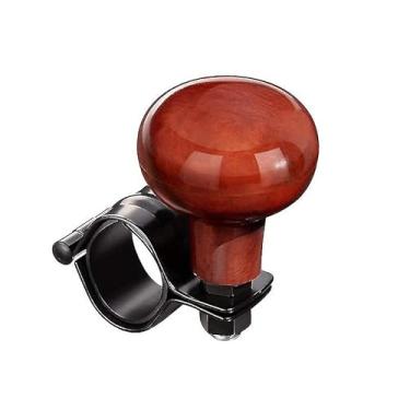 Imagem de Perneta de Volante com Textura Madeira Universal para Caminhões Ônibus Barcos Carrinhos Golfe Alça Potência Fácil Instalar Acessório Veicular Auxiliar em Curvas ABS Borracha Controle Motoristas