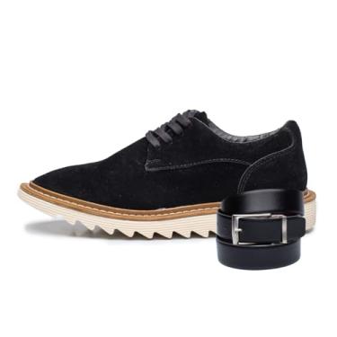 Imagem de ThézB Sapato Social Oxford Masculino em Couro Sintético, Sola Tratorada, com Cinto, Estilo Brogue, para Uso Formal e Dia a Dia (Preto Off, BR, Adulto, Numérico, 41)