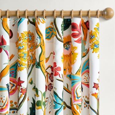 Imagem de Topfinel Cortinas blackout amarelo mostarda 213 cm de comprimento, 2 painéis para quarto, sala de estar, borboleta, country, tropical, floral, drapeado, vintage, quinta, filtro de luz, privacidade