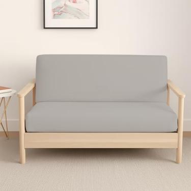 Imagem de Capas de futon dobráveis de tamanho completo – Capas para futon de microfibra sem apoios de braço – Capa protetora de sofá com zíper, capa de sofá-cama, lavável na máquina, cinza claro