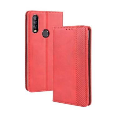 Imagem de Capa para Oukitel C17/C17 Pro,Retro Flip magnético,Caso de telefone de couro PU,Design de carteira com 3 slots de cartão e 1 clipe de dinheiro -Red