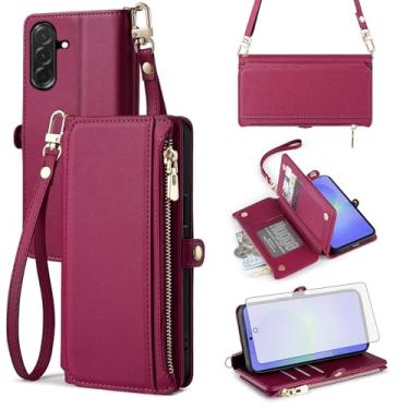 Imagem de Asuwish Capa de telefone para Samsung Galaxy A36 5G carteira com zíper com protetor de tela de vidro temperado e alça de pulso slot para cartão flip acessórios para celular A 36 36A LTE SM-A366U