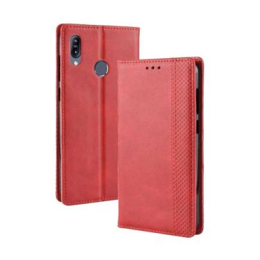 Imagem de Capa para ASUS Zenfone Max M2 ZB633KL,Retro Flip magnético,Caso de telefone de couro PU,Design de carteira com 3 slots de cartão e 1 clipe de dinheiro -Red