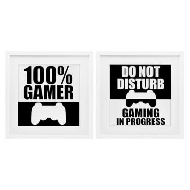 Imagem de Stupell Industries Competitive Gamer Preto e Branco 2 Peças Impressão Emoldurada Branco Conjunto de Vidro Design por Kim Allen, 16 x 16
