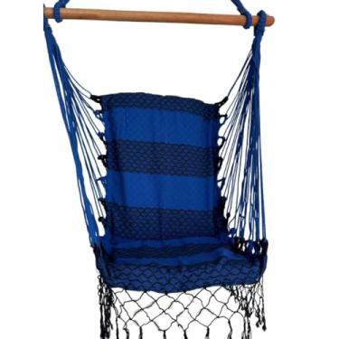 Imagem de Rede Cadeira De teto Balanco Suspensa descanso com espuma e bolsa transporte(Azul Listrada)
