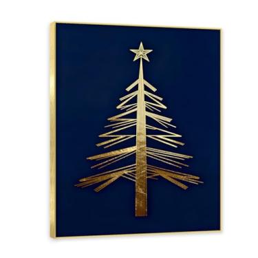 Imagem de Moldura dourada. Pintura de Natal glamorosa minimalista, arte geométrica dourada, decoração de Natal moderna emoldurada para parede da sala de estar. A22. 40 x 50 cm - 15,8 x 19,7 pol