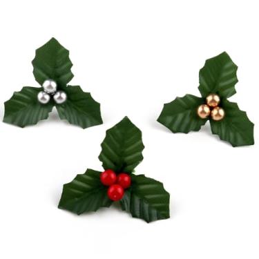 Imagem de Zenarao 10 peças de bagas de azevinho de Natal falsas flores de baga com folhas, guirlanda de Natal, ramos de Natal, enchimentos de vaso, flores artificiais (multicoloridas)