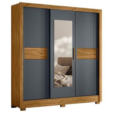 Imagem de Roupeiro De Casal Com Espelho Doha Freijó Cinza