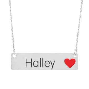 Imagem de Colar Nome Personalizado Coração Resinado Halley Banhado Prata 1000-999001693