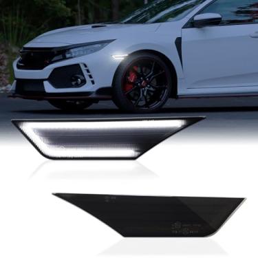 Imagem de Luzes indicadoras laterais de LED para Honda Civic 10ª geração 10ª geração 2016-2021 Sport Sedan Coupe Hatchback branco dianteiro para-choque para-choque luz DRL lente fumê 2 peças